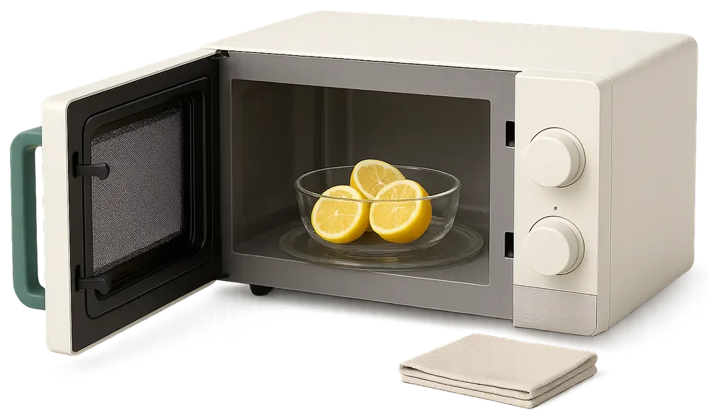Cleaning a holiday let microwave between stays, before and after