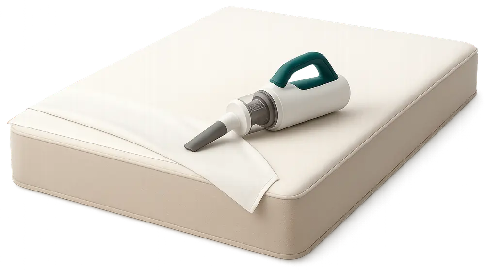 Inspecting and cleaning a mattress between guests in a short-term rental