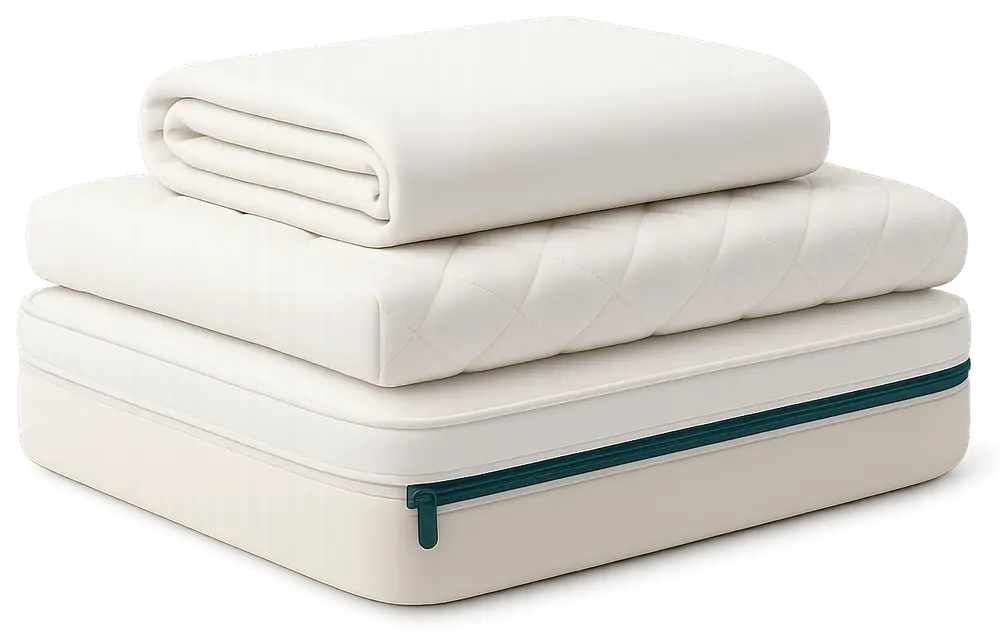 Mattress protector and encasement layered to protect an Airbnb rental mattress