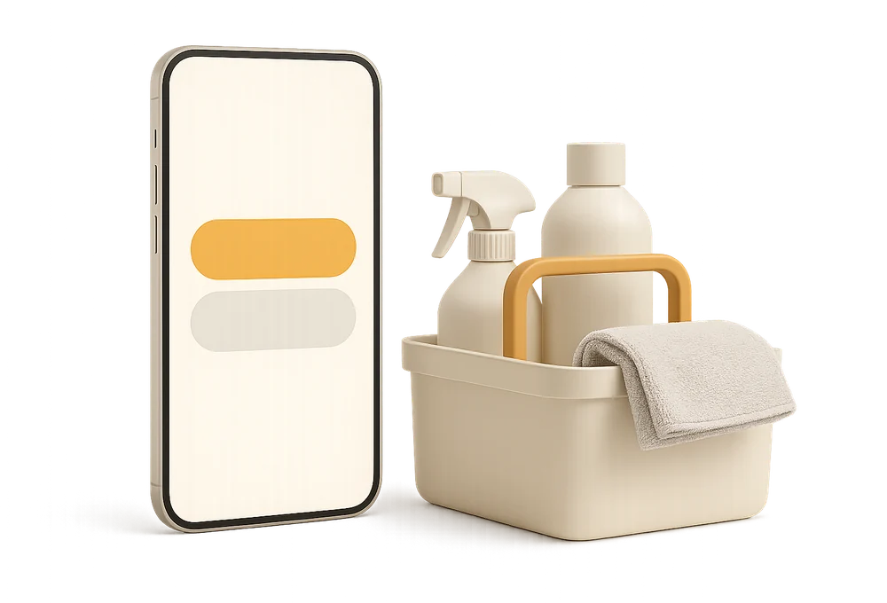 cleaner receiving an automatic task notification on her smartphone cleaner receiving an automatic task notification on her smartphone