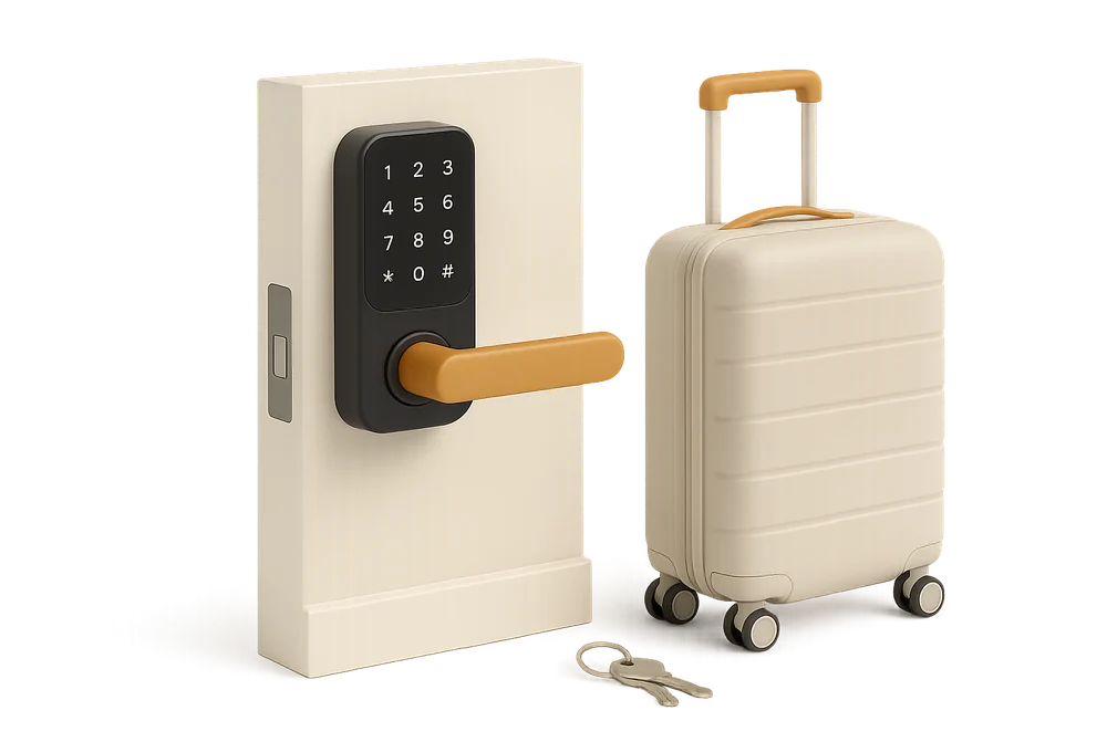 guest entering a code on a smart lock for Airbnb self check-in