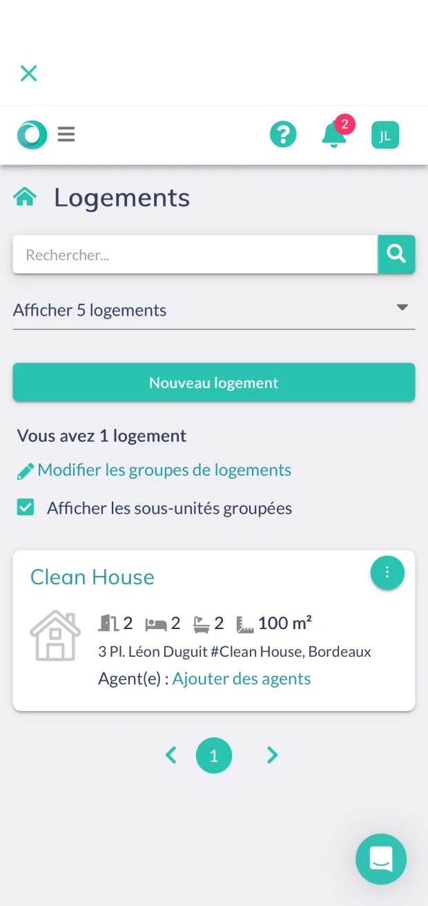Turno screen showing the property list with a search field, filters and a card with no photo