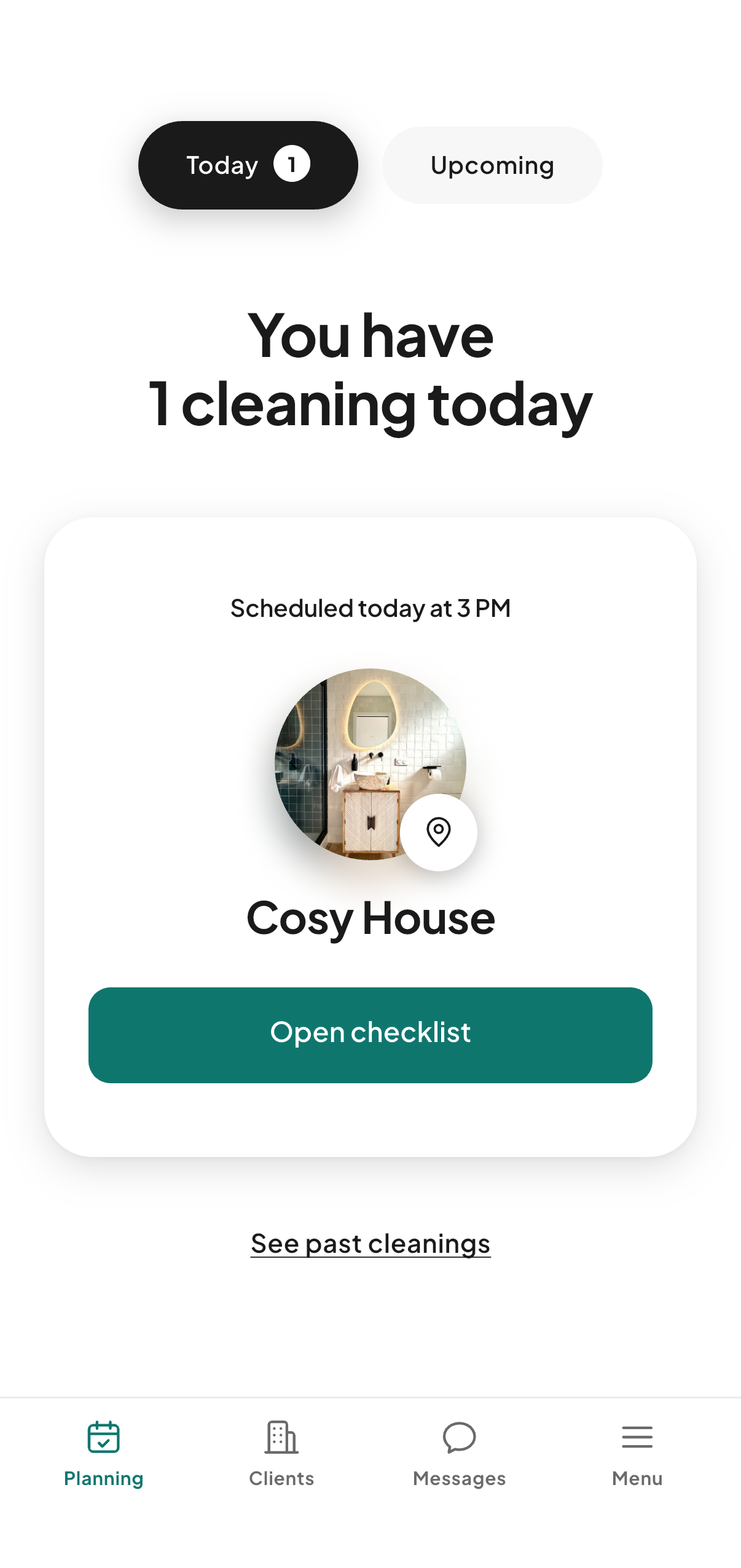 The CleanClac app for cleaners: today’s cleaning, checklist, restock, schedule