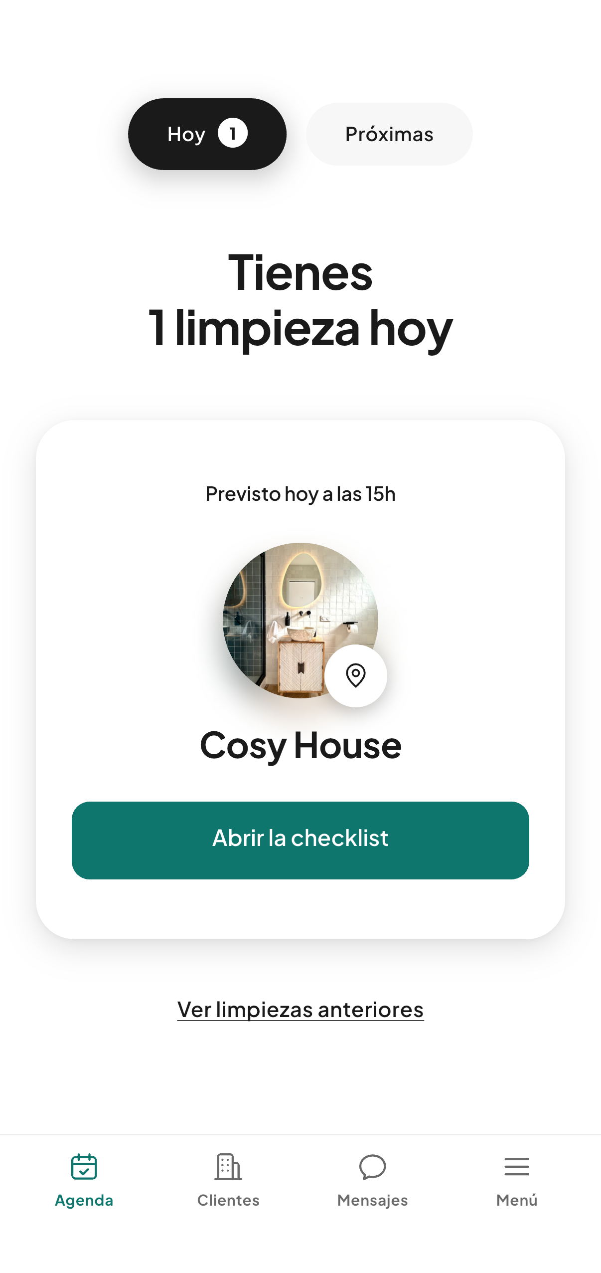 La aplicación CleanClac del lado del profesional: limpieza del día, lista de tareas, reposición, planning