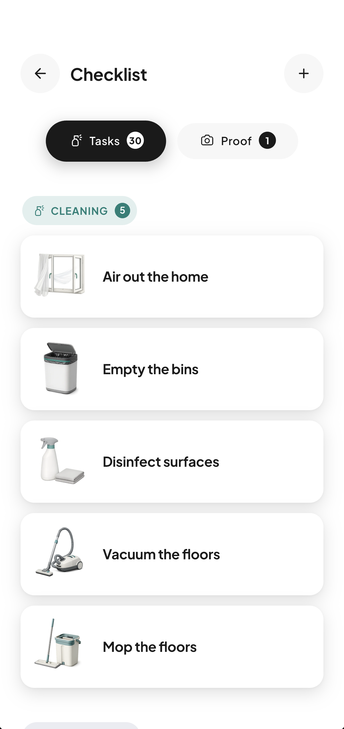 The CleanClac app for managers: checklist, today’s cleaning, live tracking, schedule, properties, stock