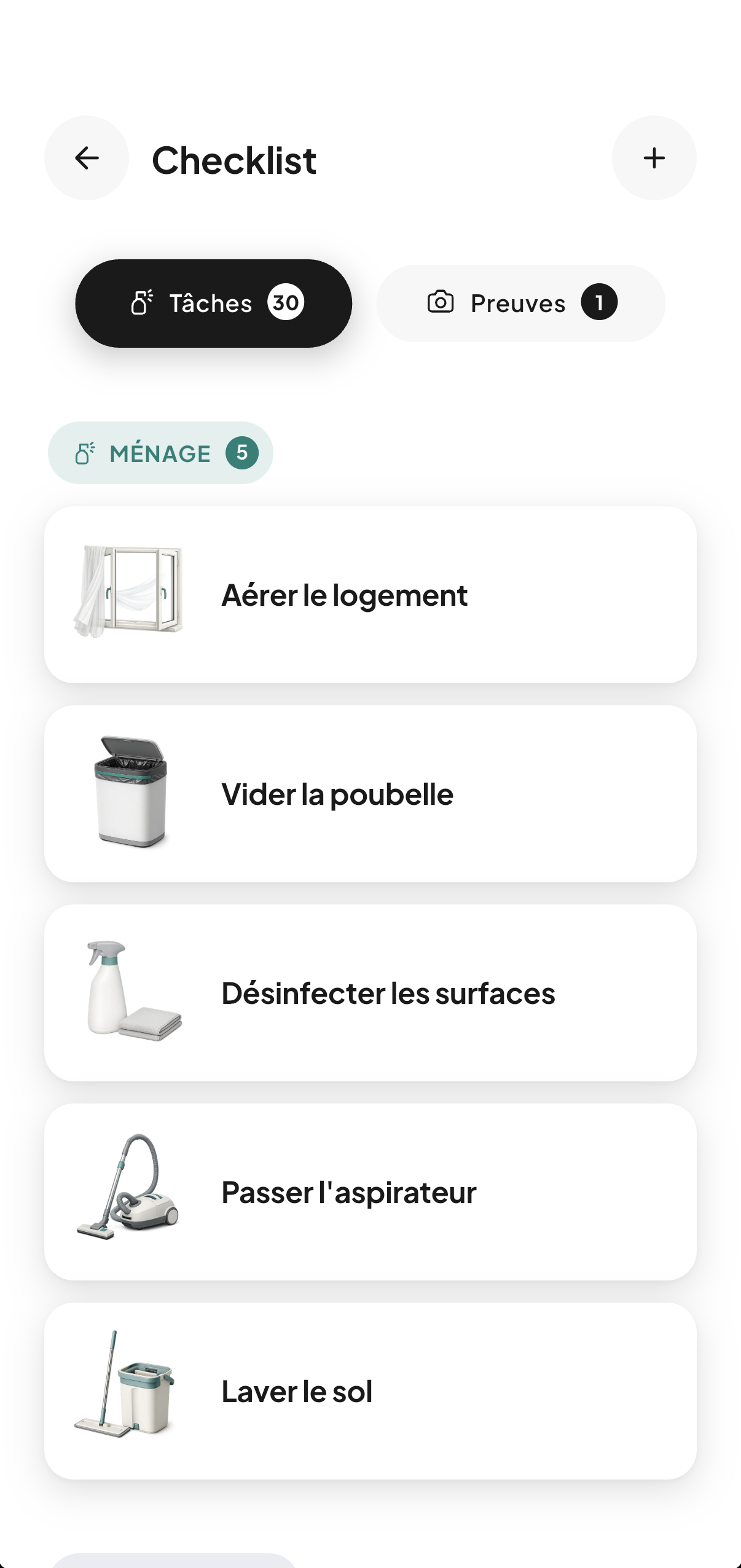 L'application CleanClac côté gestionnaire : checklist, ménage du jour, suivi en direct, planning, logements, stocks