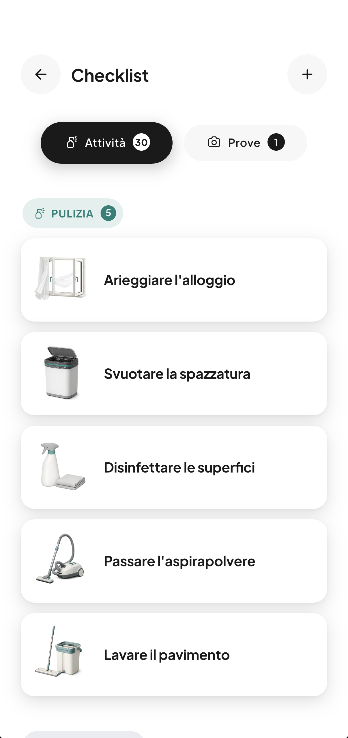 L'applicazione CleanClac lato gestore: lista di attività, pulizia del giorno, monitoraggio in diretta, planning, alloggi, scorte