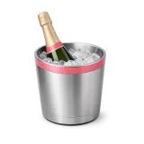 A champagne bottle in an ice bucket