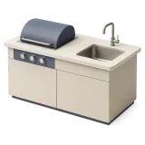An outdoor kitchen: worktop, grill and sink