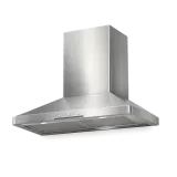A stainless steel range hood