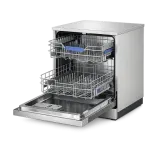 An open, empty dishwasher