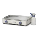 An electric griddle and a spray