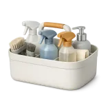 A caddy of cleaning products