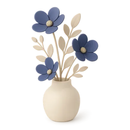 A bunch of artificial flowers in a vase